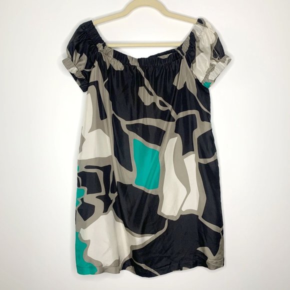 THEORY Feora Floret 100% Silk Off Shoulder Dress Sz P/TP - Picture 4 of 7